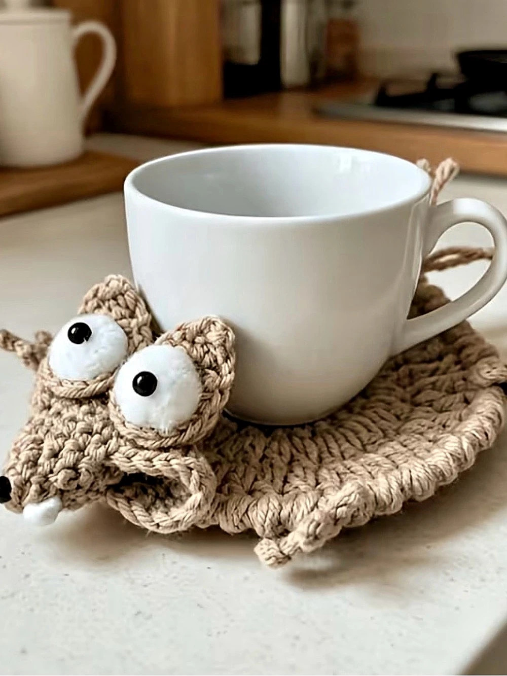 Crocheted squirrel coaster / mug holder new